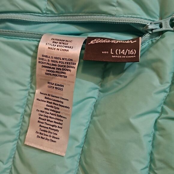 Eddie Bauer aqua down filled puffer coat Childs size 14-16 - Picture 10 of 15
